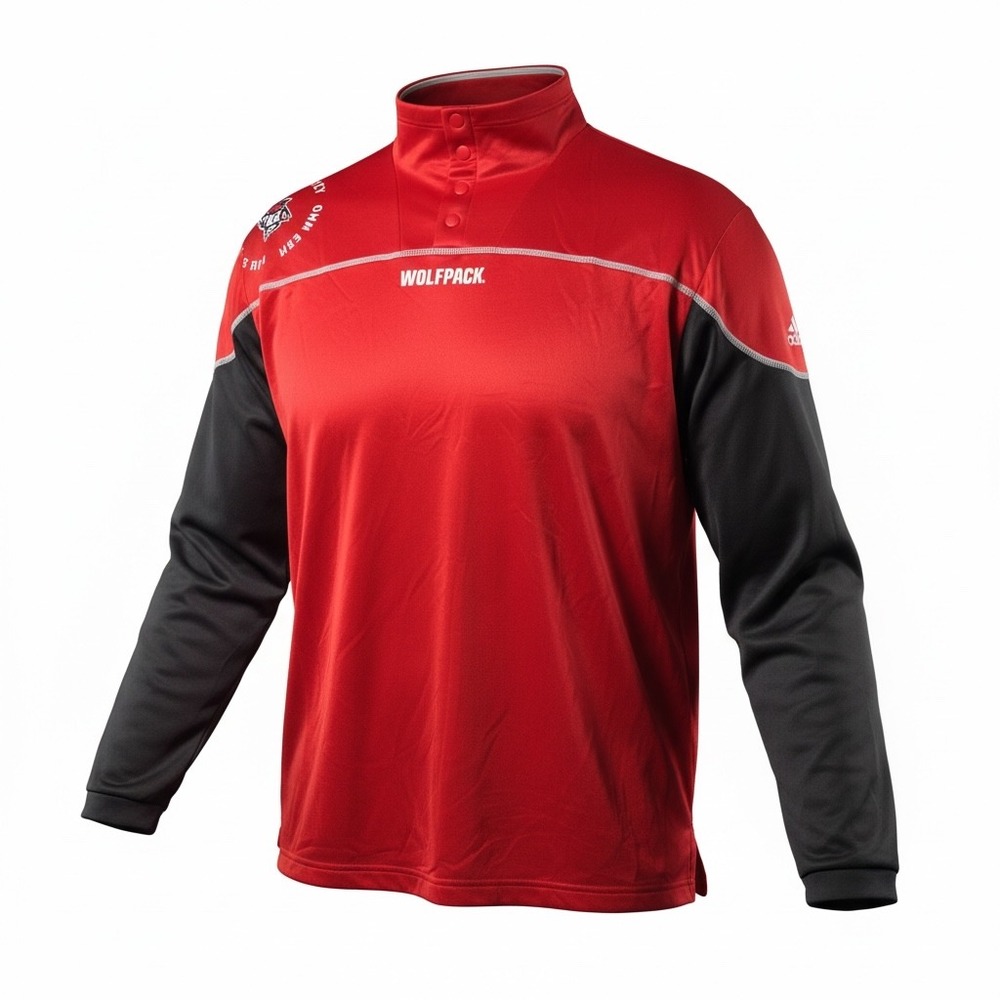 Adidas NC State Wolfpack Mens Large Red Black Long Sleeve Warm Up Shooting Shirt